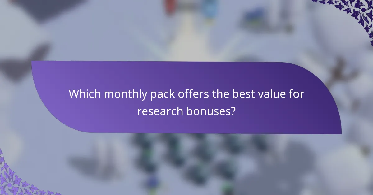 Which monthly pack offers the best value for research bonuses?